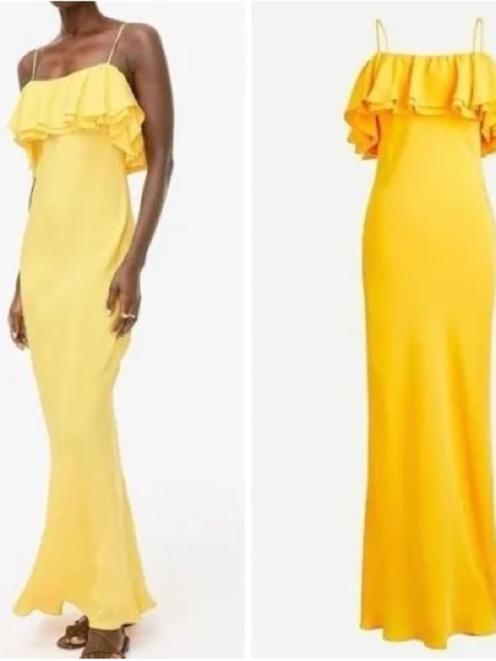 J. Crew Yellow Ruffle-Trim Maxi Slip Dress